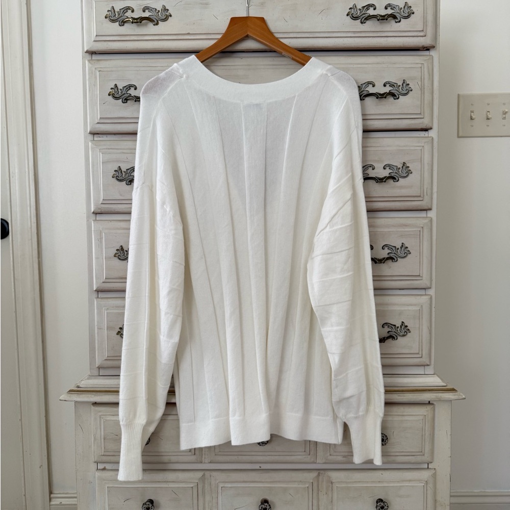 Crown & Ivy White Preppy Ribbed Pearl Button Cardigan - Picture 2 of 4